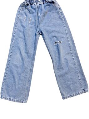 Girls Light Wash Wide Leg Jeans Elastic Waist Size 10Y Cute Trendy Denim
